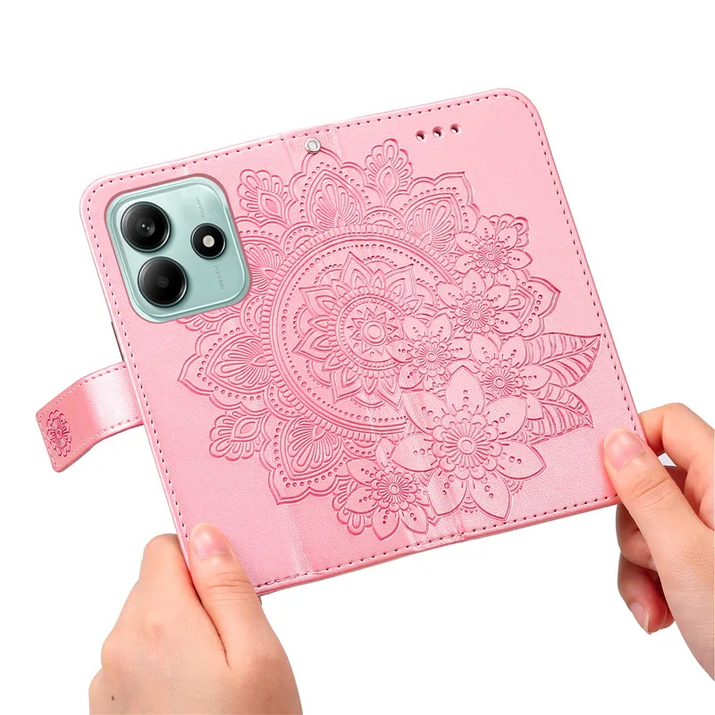Retro Totem Sunflower Wallet Leather Phone Case with Card Slot