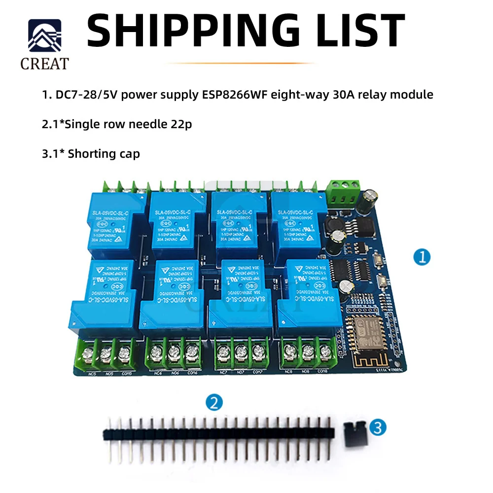 8 canal 30a módulo relé ESP-12F placa desenvolvimento