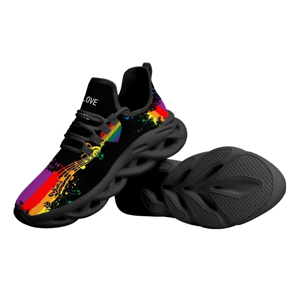 Women's Lightweight Flats Shoes Personalized Rainbow Notes LGBT Pride Printed Sneakers New Youth Non-Slip Walking Jogging Shoes