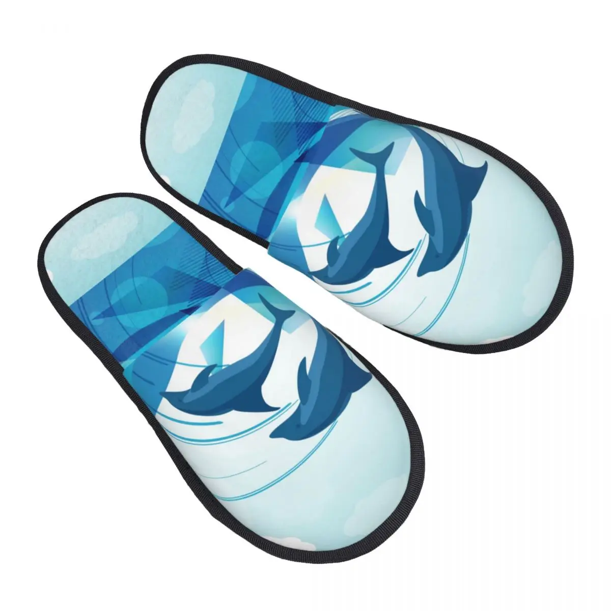 

Fur Slipper For Women Men Fashion Fluffy Winter Warm Slippers Dolphins Abstract Background House Shoes