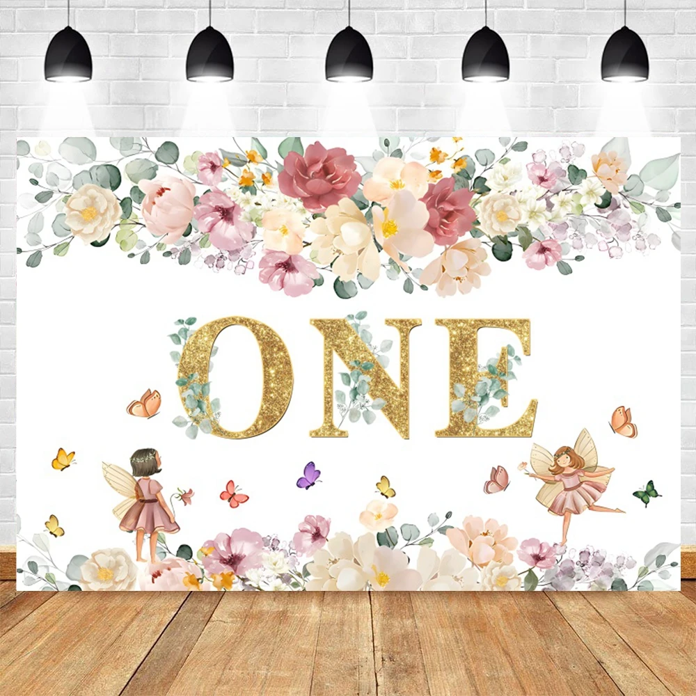 Newborn Baby Shower Backdrop Butterfly Flowers Princess Girl Happy Birthday Party Photography Background Decor Banner photo backdrop