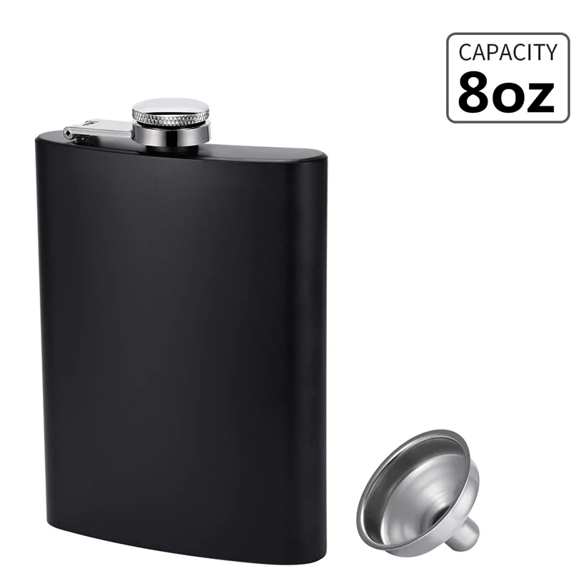 Hip Flasks for Liquor for Men 8 oz 12 Bulk with Funnel Set Black Matte  Metal Stainless Steel for Drinking Whiskey Alcohol Groomsmen (Black Matte  Cap)