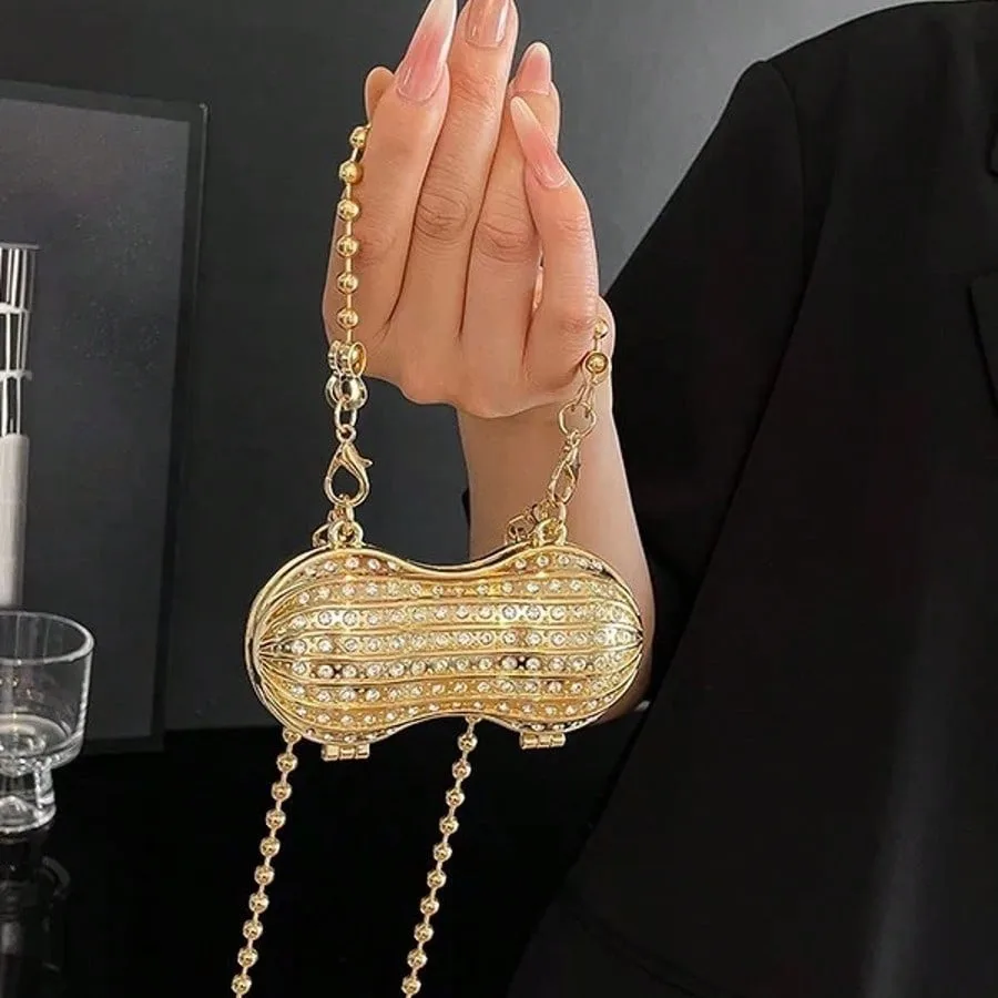 2025 New Peanut Mini Lipstick Crossbody Bag Women's Chain Strap Shoulder Bags Cute Peanut Shaped Mini Purse For Daily Party Use