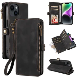 Luxurious Zipper Leather Wallet Phone Case with Card Slots and RFID Protection - iPhone 12 Pro (Black)