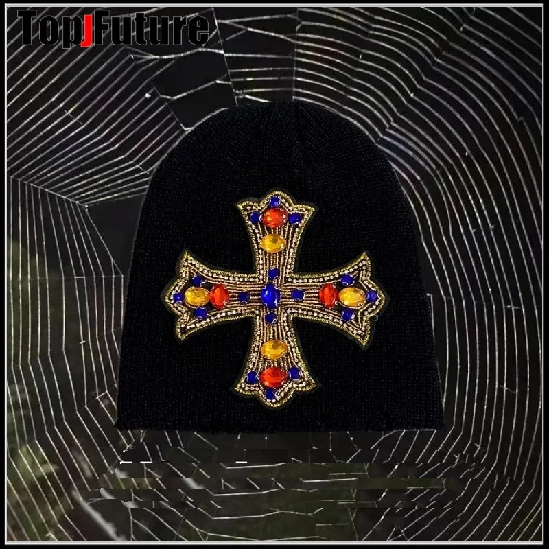 Hats Women Harajuku Gothic Lolita Girls Bling Bling Crystal Cross Streetwear punk Decorative Cosplay