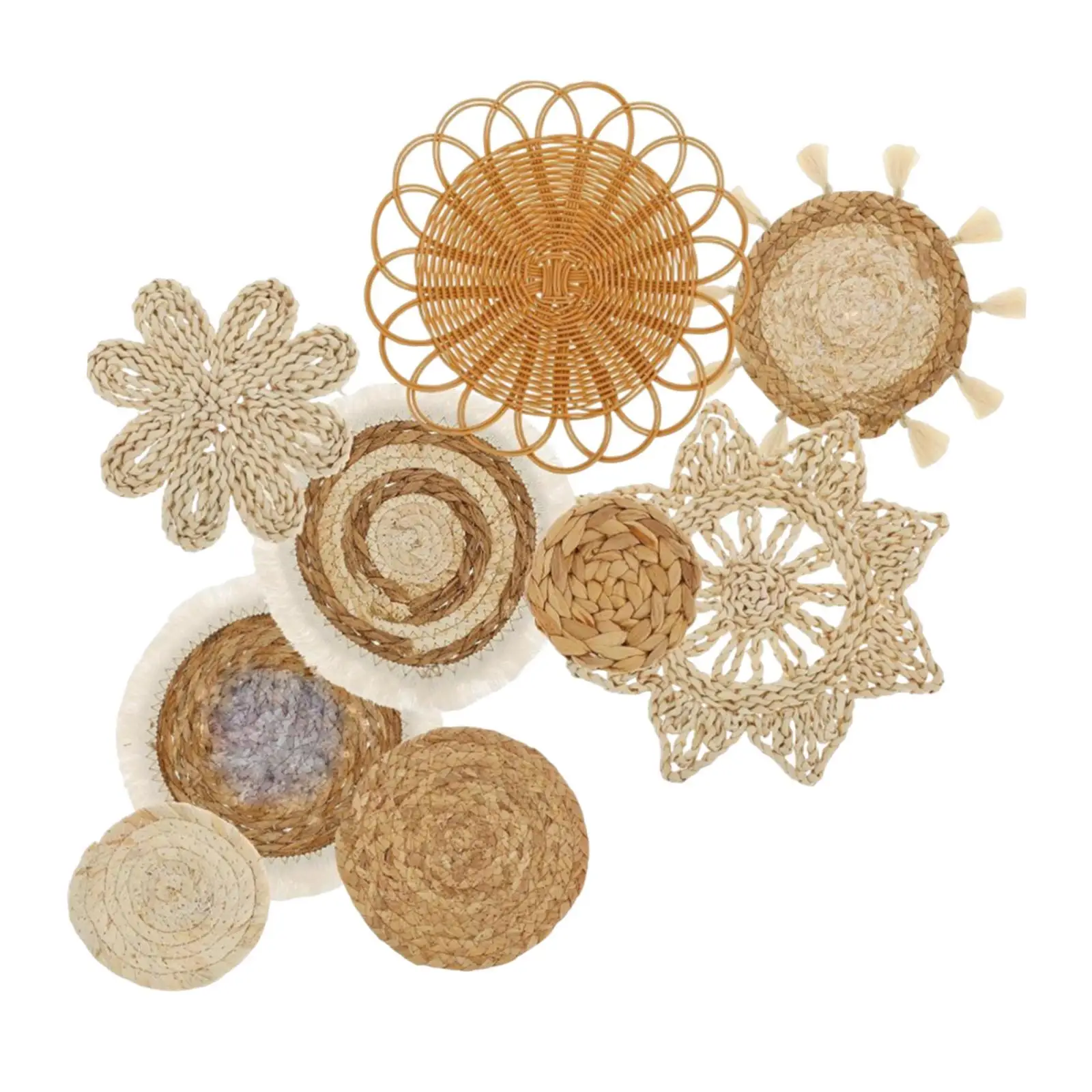 9 Pieces Boho Seagrass Wall Hanging Decoration Set Wall Art for Bedroom Multifunctional Decorative Lightweight Handcrafted 9 Pieces Boho Seagrass Wall Hanging Decoration Set Wall Art for Bedroom Multifunctional Decorative Lightweight Handcrafted