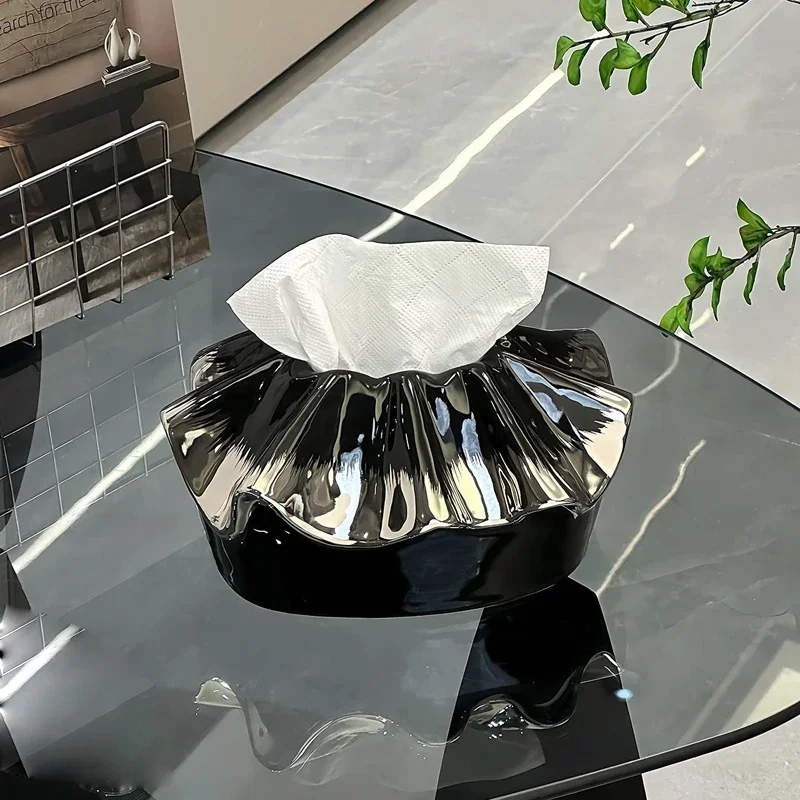 Chinese Style Tissue Box, High-end Light Luxury Style Creative Home Living Room Ceramic Coffee Table Dining-Table Paper Box, 1Pc