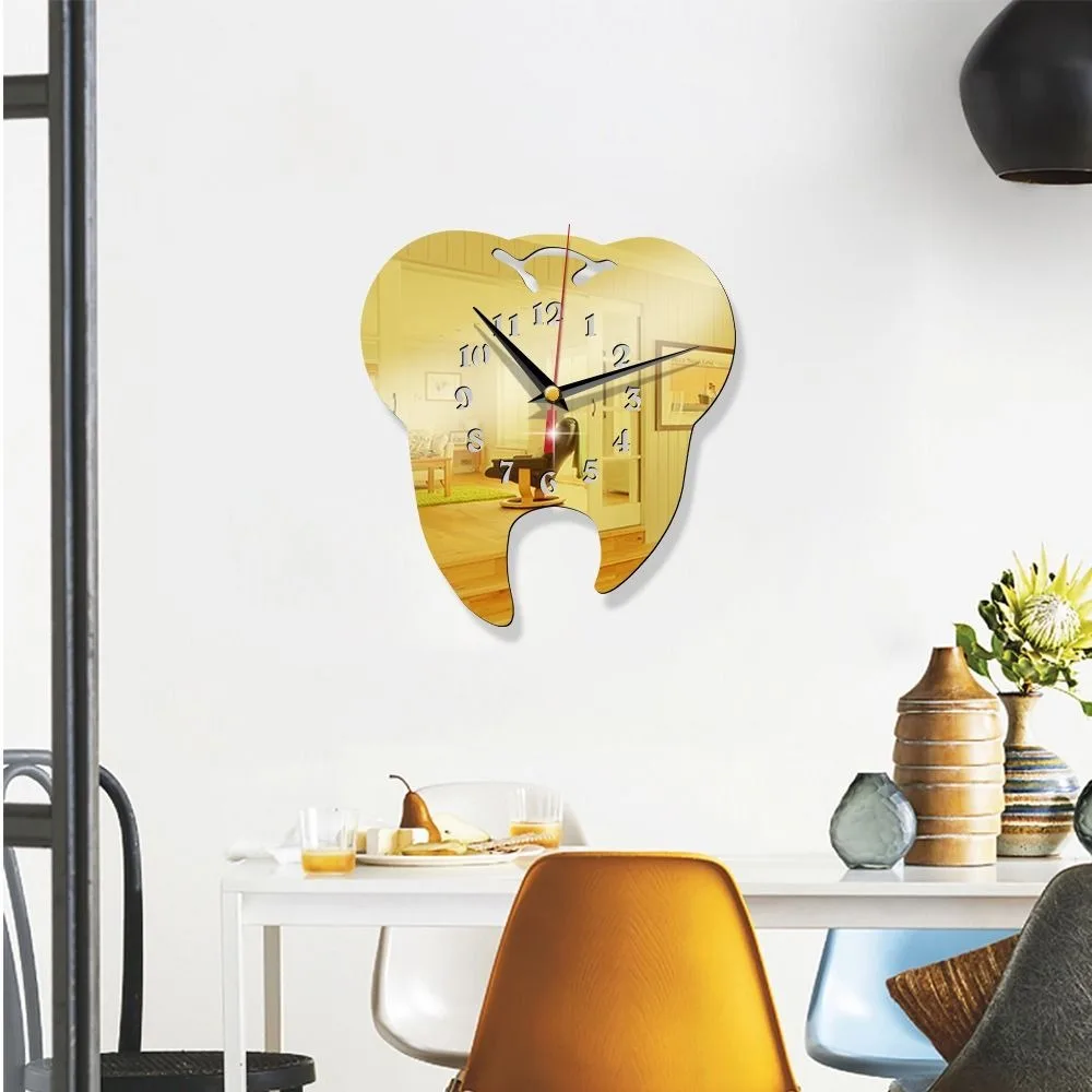 Creative Teeth Mirror Wall Clock TV Backdrop Personality Modern Mirror Clock Wall Stickers Home Decor Hanging