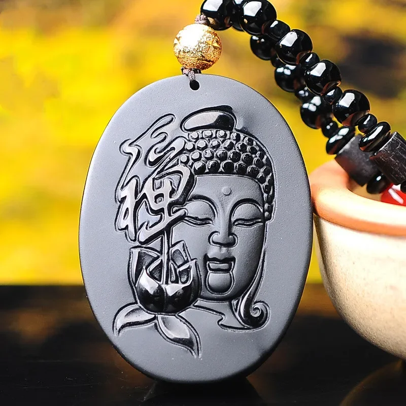 

Natural Black Obsidian Wuchan Buddha Pendant Fashion Boutique Jewelry Men's Exorcism Zen Buddhism Buddha Necklace Accessories