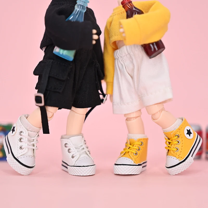 Handmade Ob11 Doll Leather Star Shoes With Shoelace Doll Accessories Cute For Penny, Ymy, Obitsu 11,Molly, Gsc,1/12 Bjd Doll 2