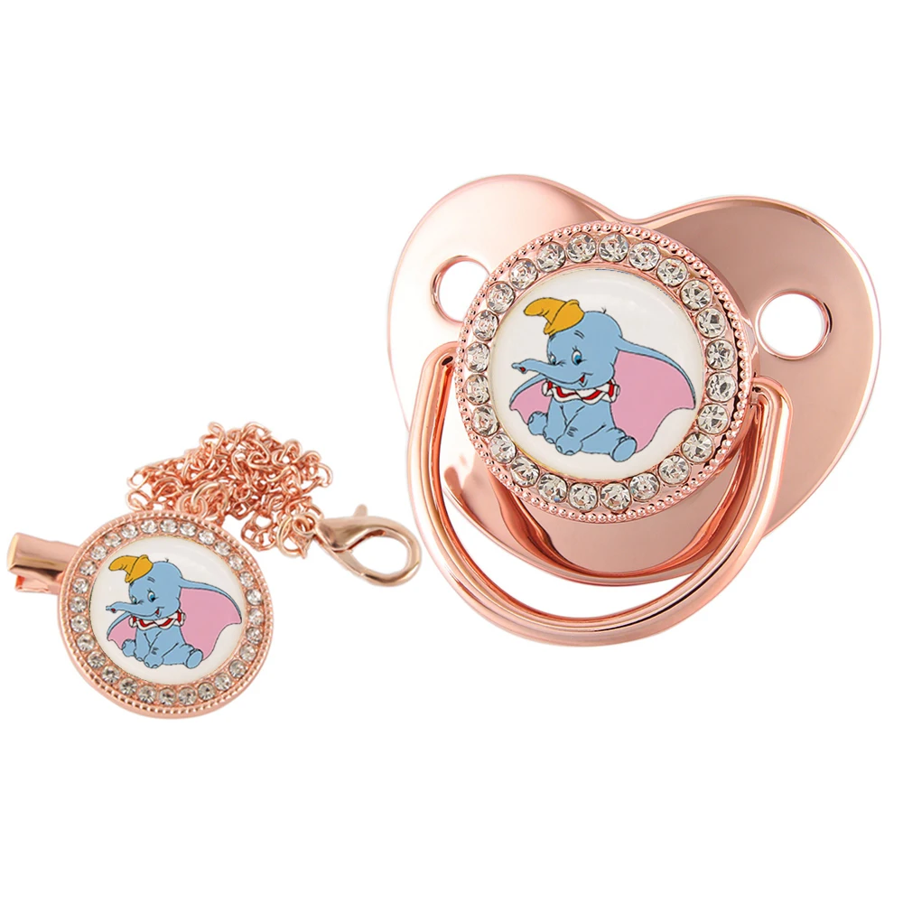 Disney Dumbo Baby Pacifier With Chain Clip Food Grade Silicone Infant Dummy Nipple Bling Rhinestones Newborn Soother Unique Gift baby milk powder scoop