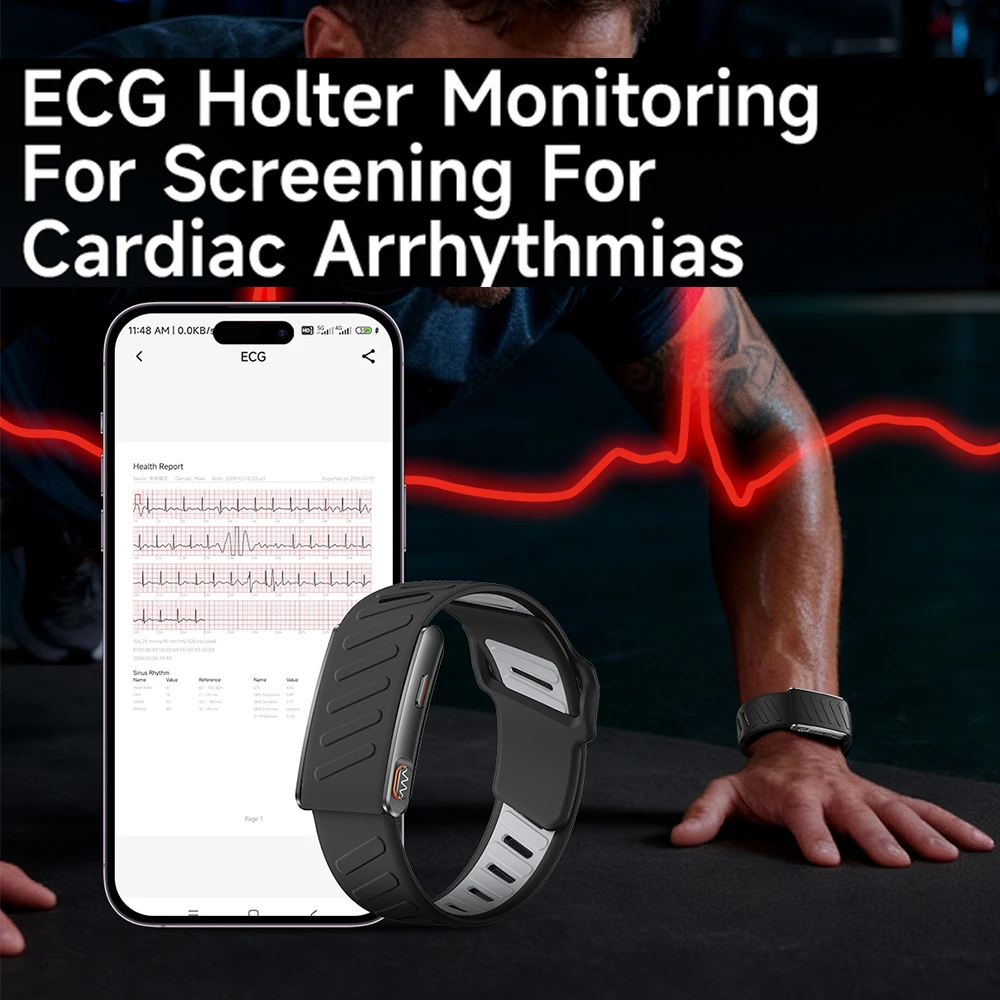 KR96 프로 스크린 프리 스포츠 스마트 밴드 3ATM 방수 듀얼 스트랩 피트니스 심박수 ECG 체온 측정 스크린리스 팔찌