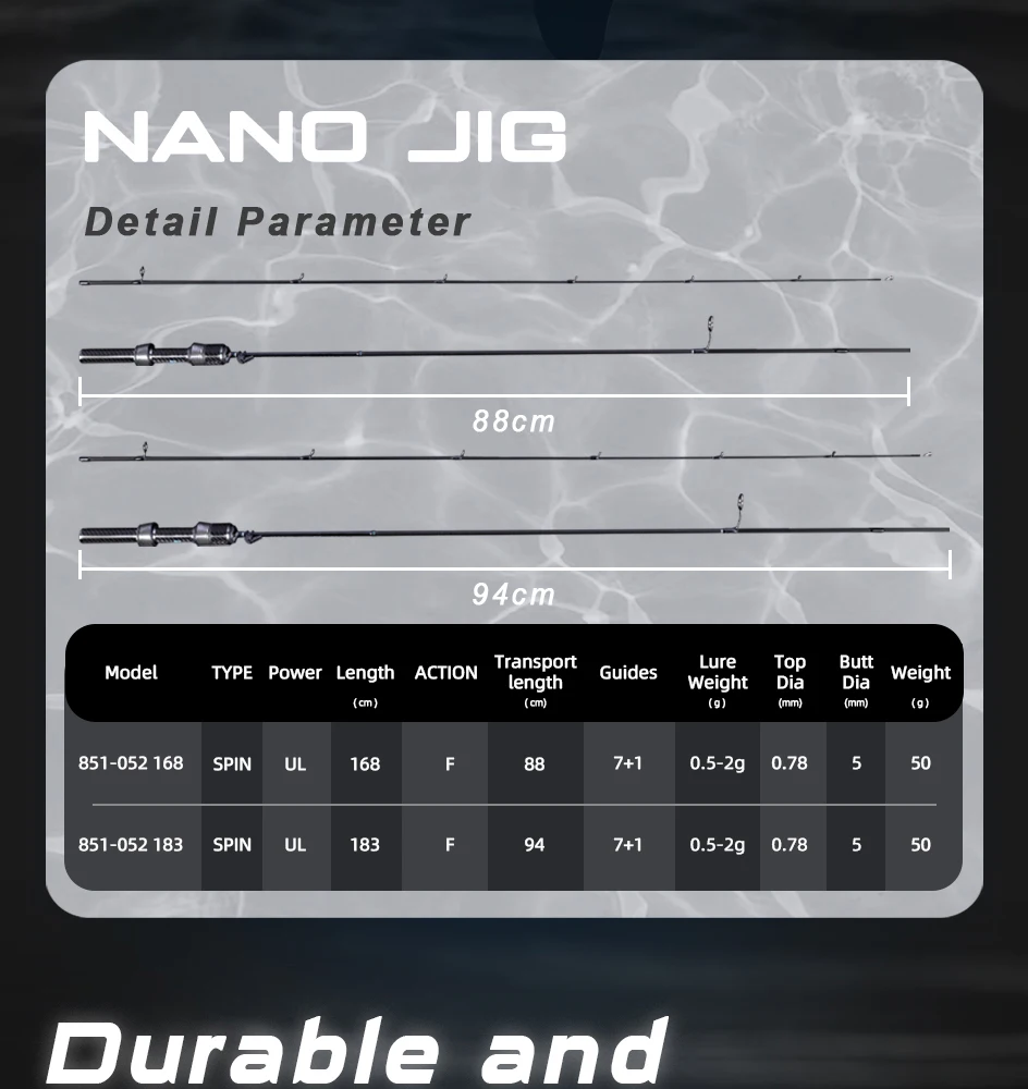 MIFINE Nano Jig XUL Angelrute, ultraleichte Spinnrute, 0,5–2 g, 1,68 m/1,83 m, schnelle Aktion, Bassforelle, Salzwasser, Süßwasser – Detail 3
