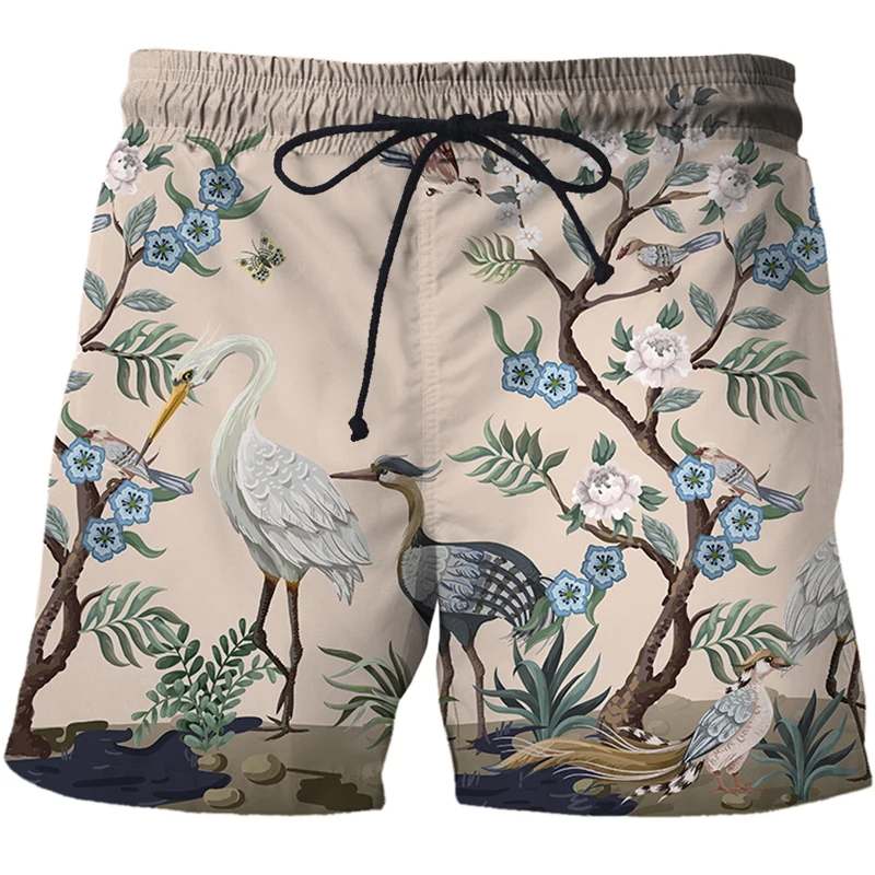 2022 Summer Men Women Unisex Casual 3D Print Flower, bird and plant illustration Fashion Male Pants Shorts Oversized Beach Short smart casual shorts mens