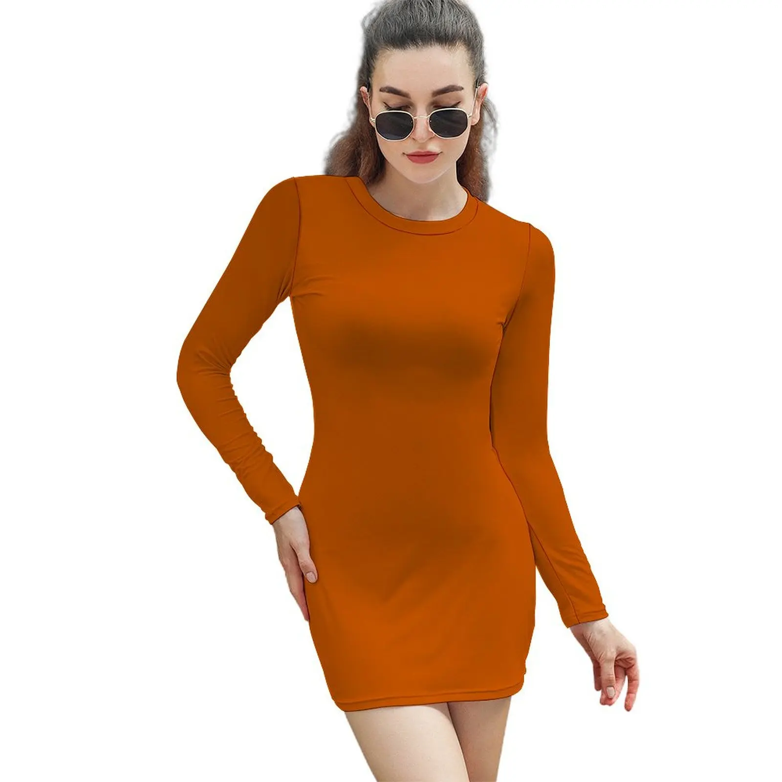 

Burnt Orange Long-Sleeved Sheath Dress Women's summer suit wedding dresses for woman