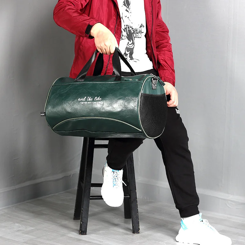 Luxury Soft Leather Men Travel Bag Sport Fitness Gym Bag Weekend Luggage Hand Bag Fashion Shoulder Duffel Bag With Shoes Packet