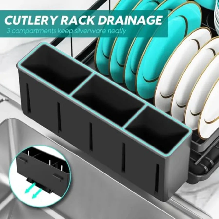 Dish Drying Rack SpaceSaving Dish Racks for Kitchen Counter Rustproof Drying Rack Kitchen with Large Utensil Holder and Increas