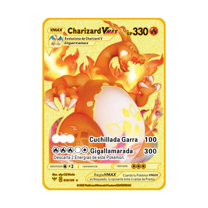 Pokemon Gold Card Metal Card Game Anime Battle Pokemon Gold Spanish Kaarten Charizard Pikachu Game Collection Cards Gift Kids