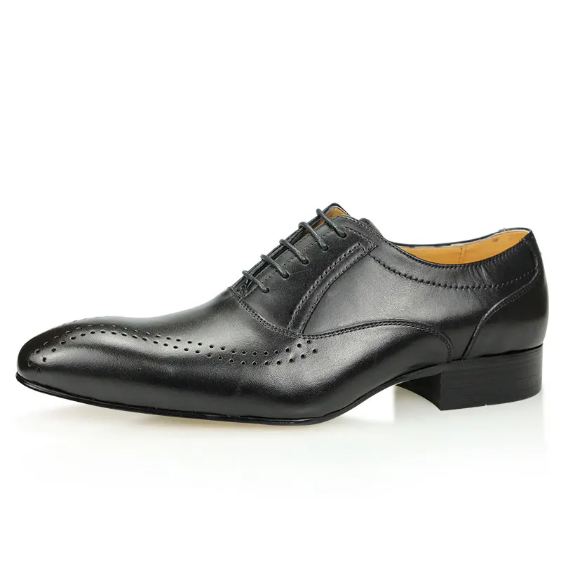 Leather Shoes Men's Pointed Toe Four Seasons Leather Shoes Business Formal Patent Bright Low-top Black