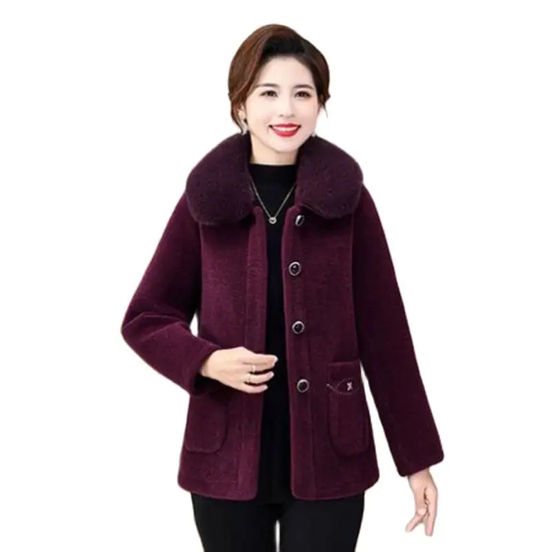 Middle-aged Mother Woolen Coat New Mink Cotton-padded Clothes Middle-aged And Elderly Women Short Winter Fur Collar Warm Coat 5X