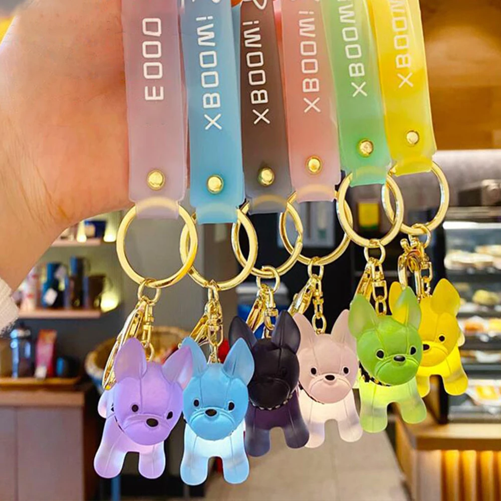 

2023 Fashion French Bulldog Keychain Punk Crystal Dog Keychain For Ladies Bag Pendant Jewelry Small Accessories Men Car Key Ring