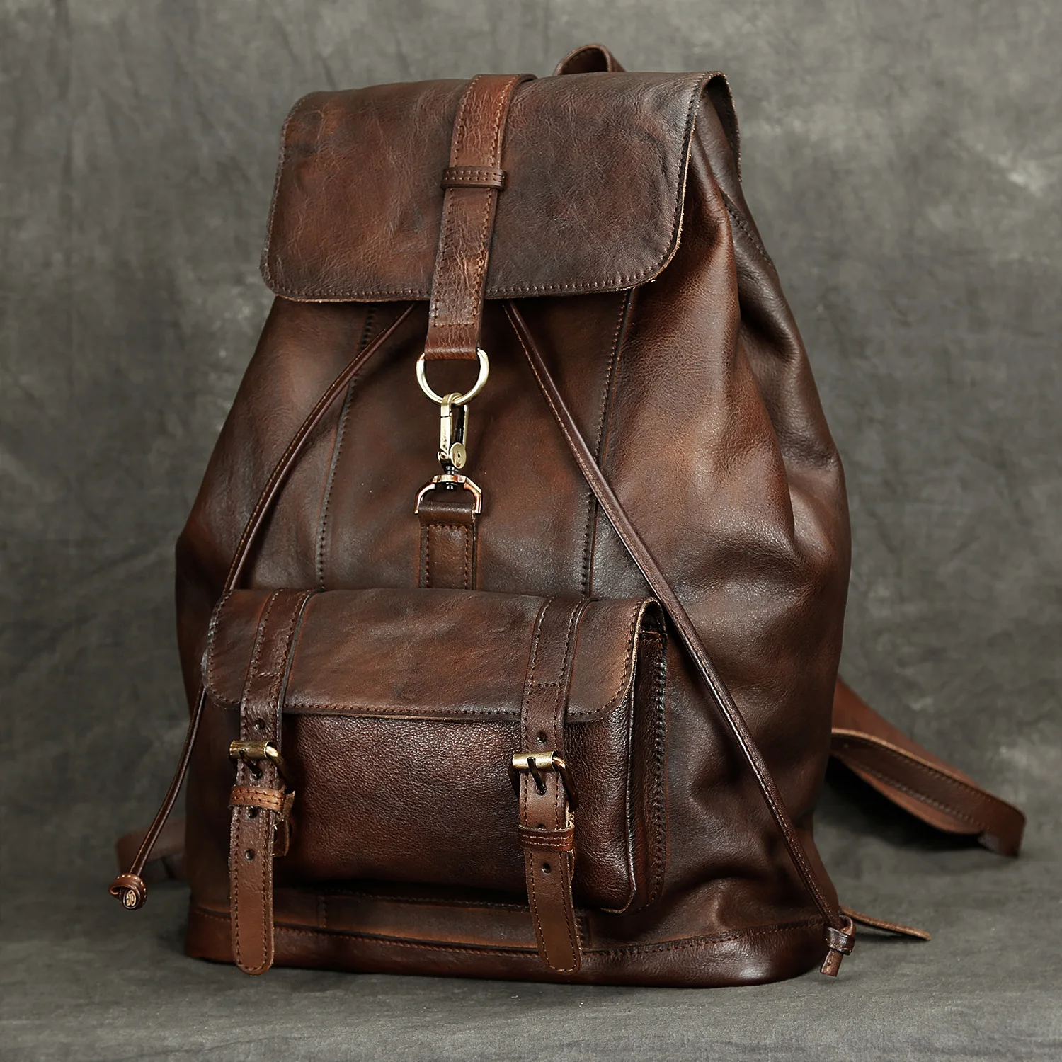 Anti Theft Men's Genuine Leather Backpack Vintage Handmade Knapsack Male Retro Rucksack Large Fashion Travel Backpack Bag Male 2