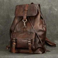 Anti Theft Men's Genuine Leather Backpack Vintage Handmade Knapsack Male Retro Rucksack Large Fashion Travel Backpack Bag Male 2