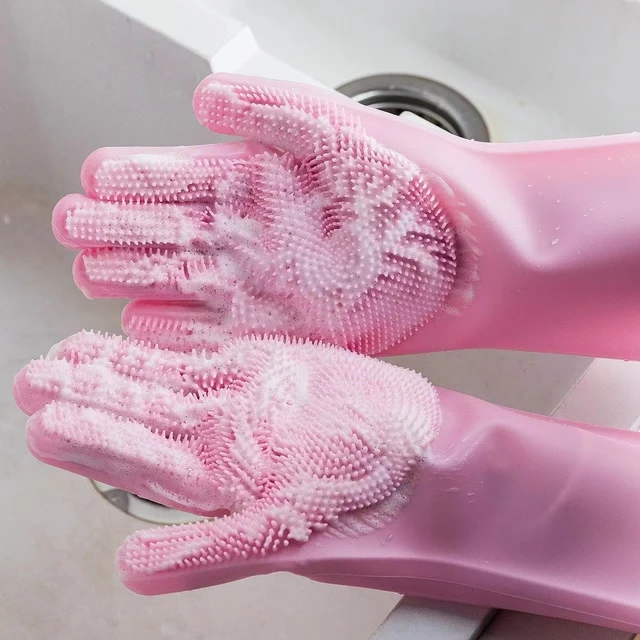 Gant de ménage rose avec fleur - moyen - gants de luxe en latex - cadeau  fête des