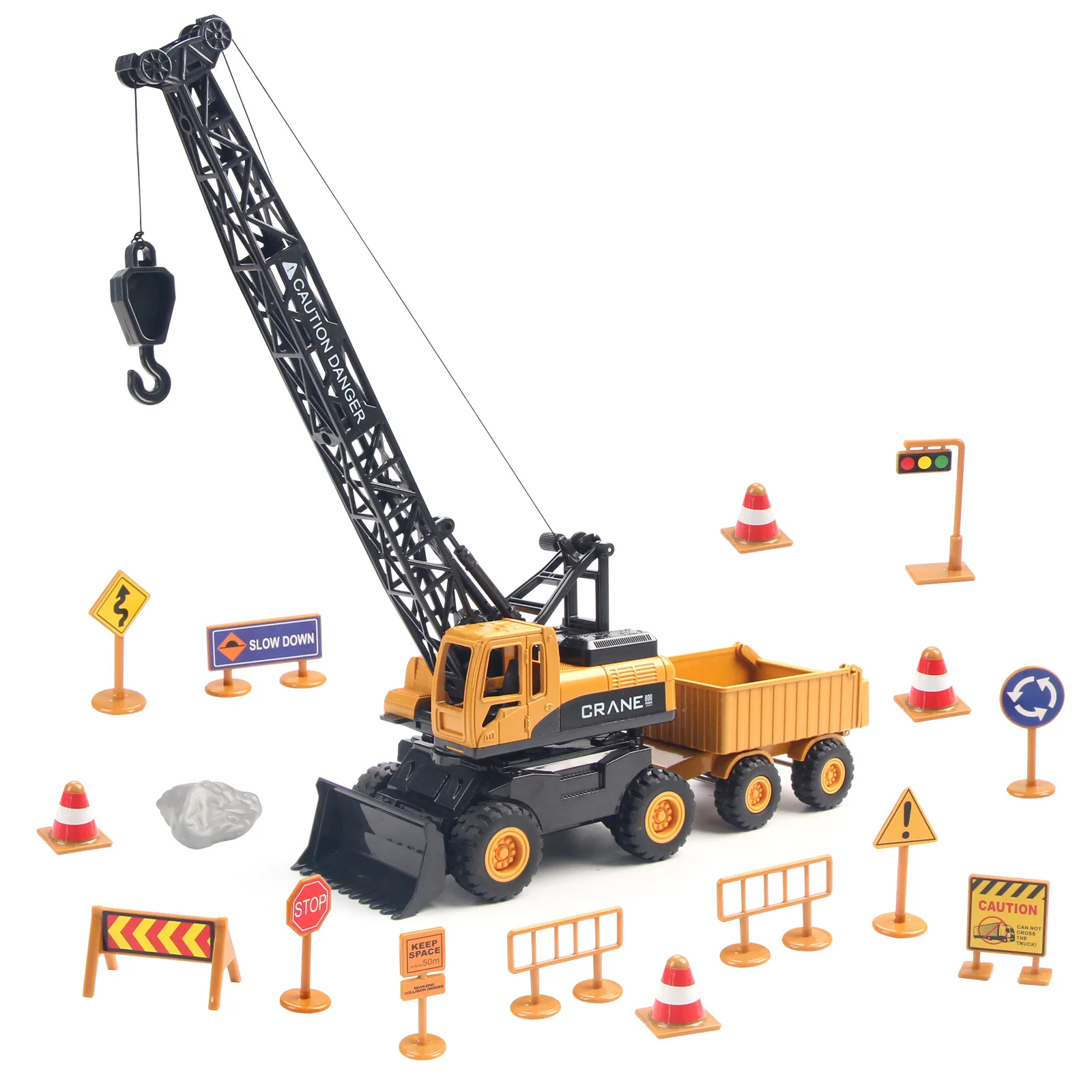 Construction-Crane-Truck-Vehicles-Toy-with-Dump-Truck-Road-Sign ...