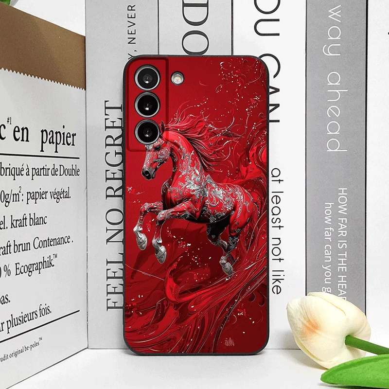 Elegant Red Horse Print Chinese-Style Phone Case - Soft Cover