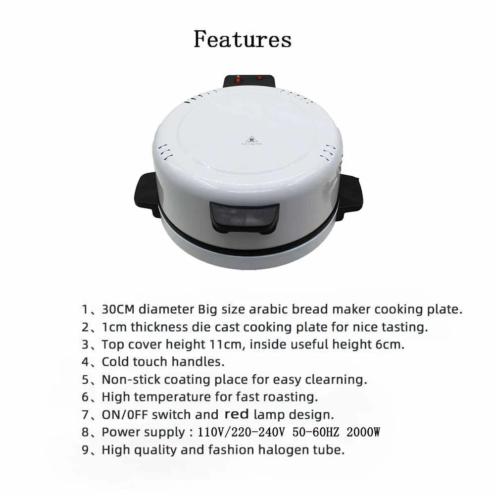 1800W Electric Arabic Bread Maker Household Steak Pan Machine Countertop Pizza Oven With Non-stick Bakeware 6