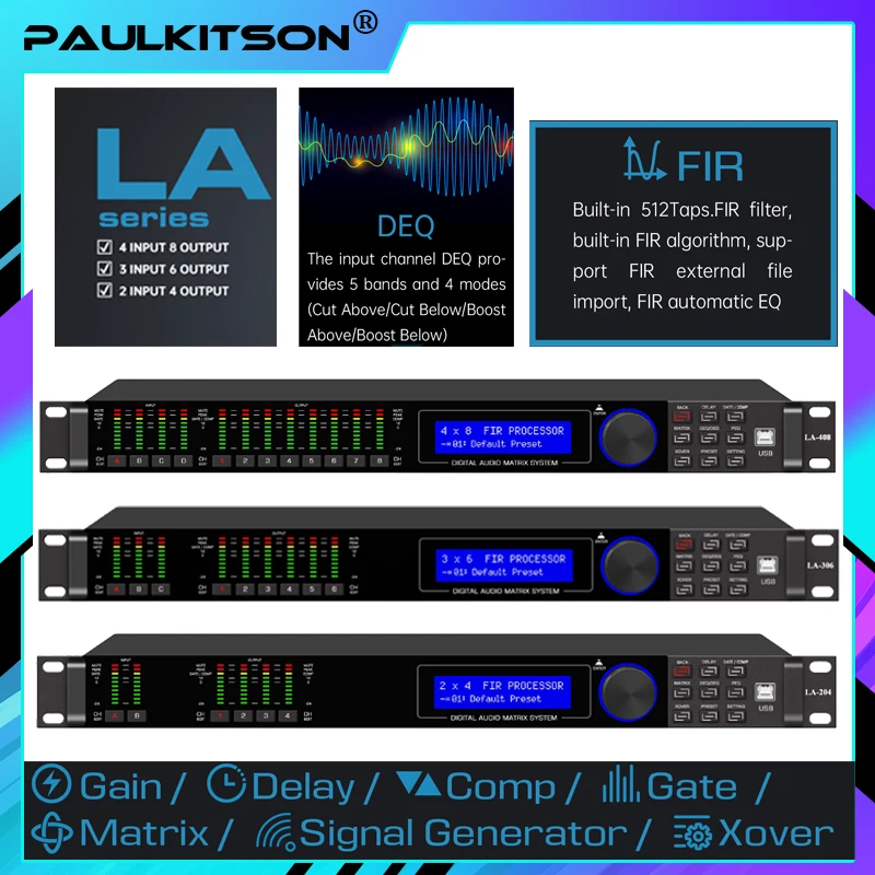 Audio Processor Paulkitson LA Series Digital Audio Processor 192KHz Professional Processor Audio 64-Bit DSP With Fir Speaker Management System