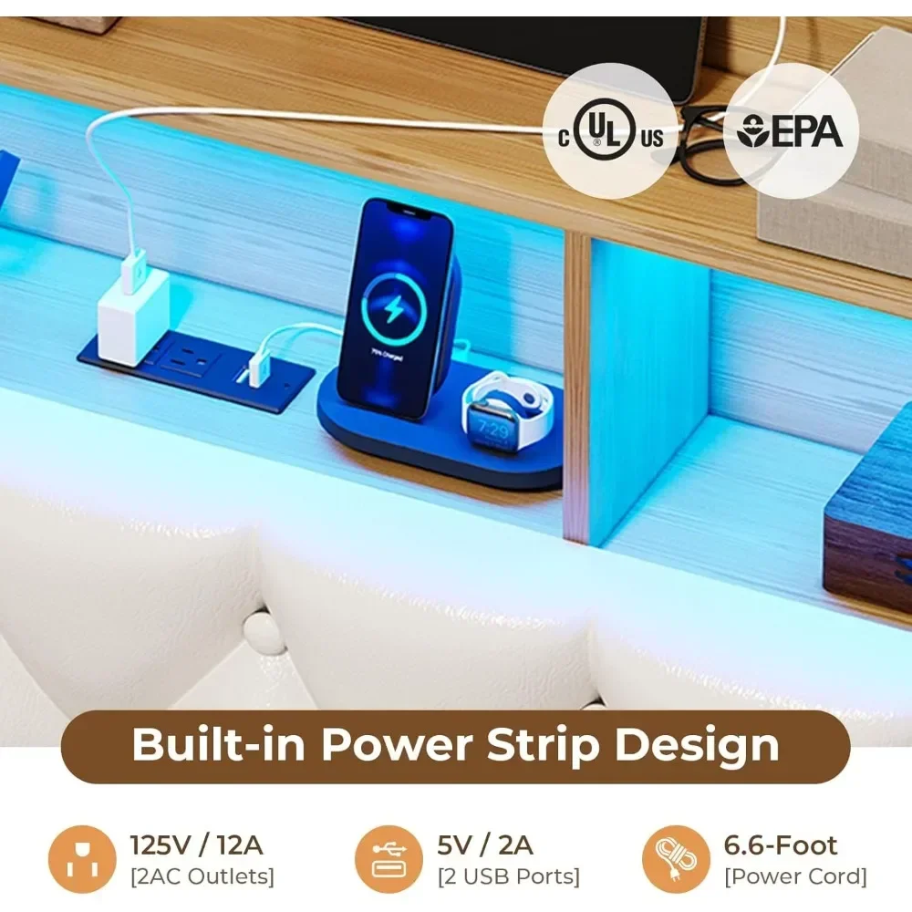 Floating Bed Frame, Floating Platform Bed with Charging Station with LED Lights & Storage Headboard, Modern LED Floating Bed 4