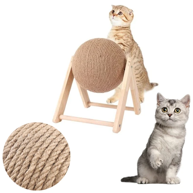 Juguete rascador para gatos, cuerda de Sisal con Base de madera, bola  rascadora para mascotas, para interiores - AliExpress