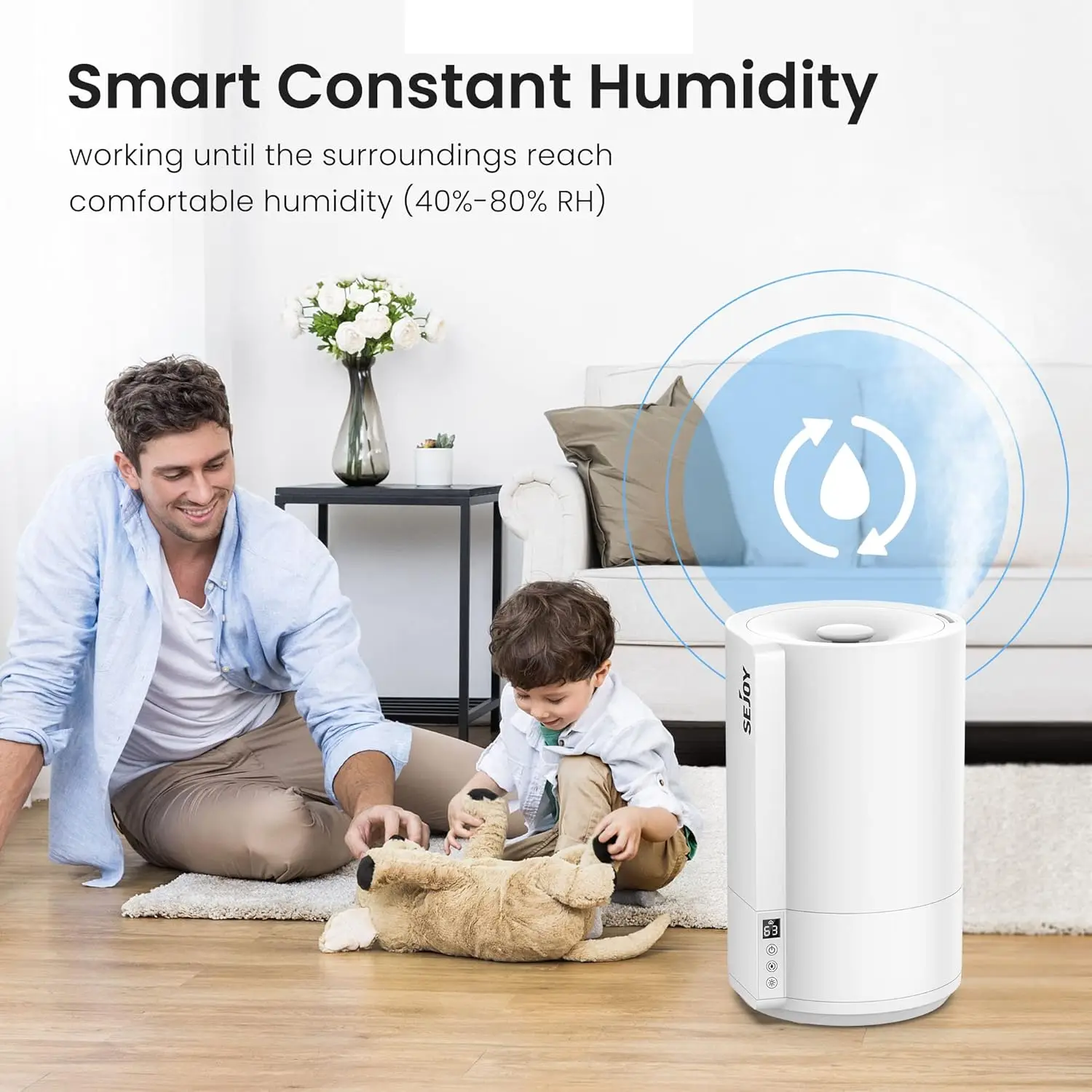 SEJOY Humidifiers for Bedroom Large Room Ultrasonic Air Humidifier for Baby Plant 4L Top Fill Smart Constant Humidity 3
