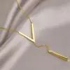 Gold-color Stainless Steel Long Bar Tassel Paragraph Collarbone Minimalist Shaped Holiday Necklace Female Party V Necklace F1X3 6