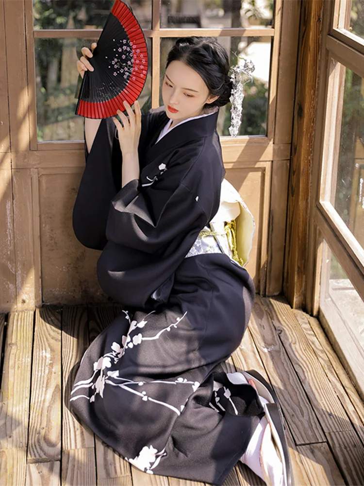 Retro Style Women's Long Dress Traditional Japanese Kimono