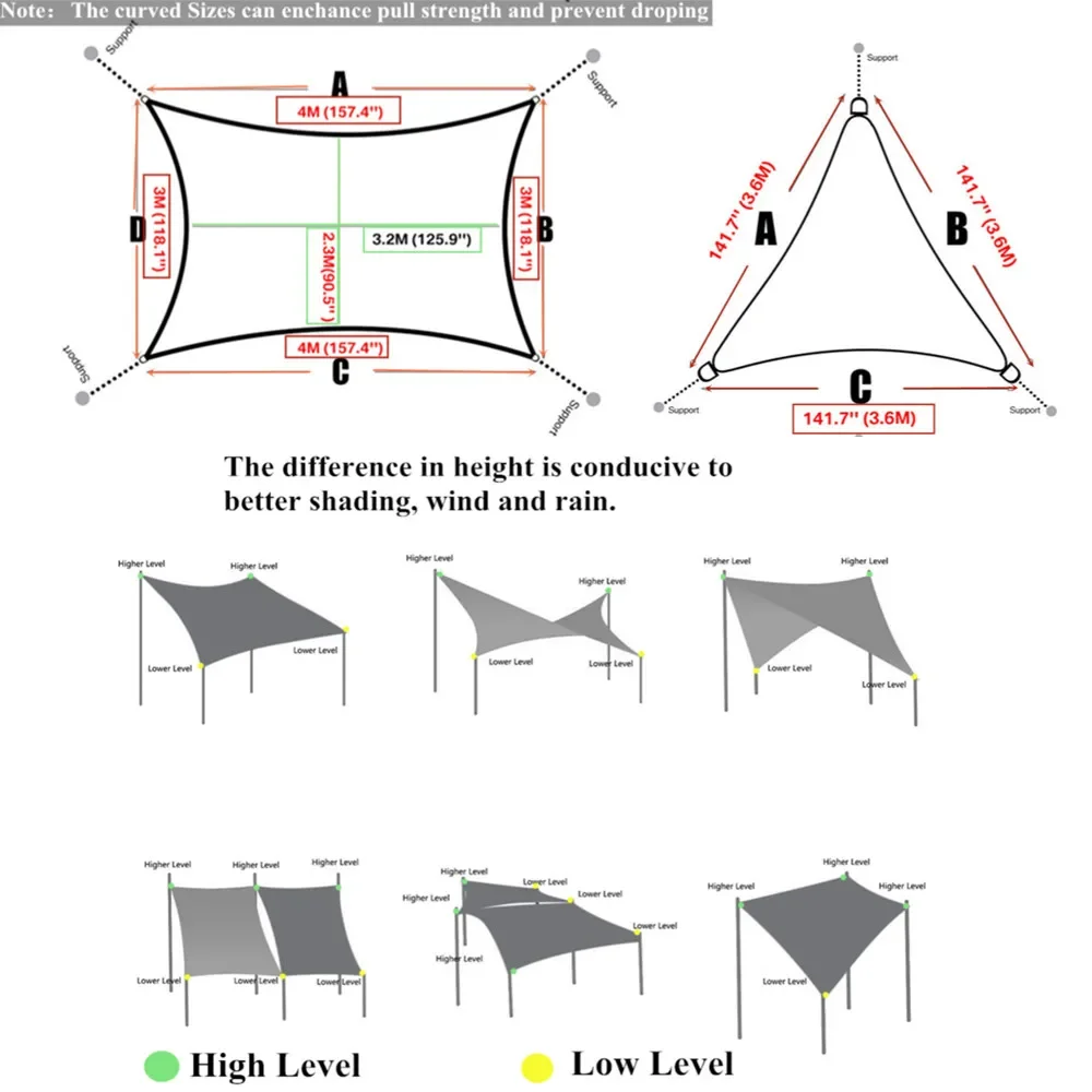 Waterproof Sun Shelter Triangle Sunshade Sail Outdoor Cover for Garden Patio Camping outdoor awnings