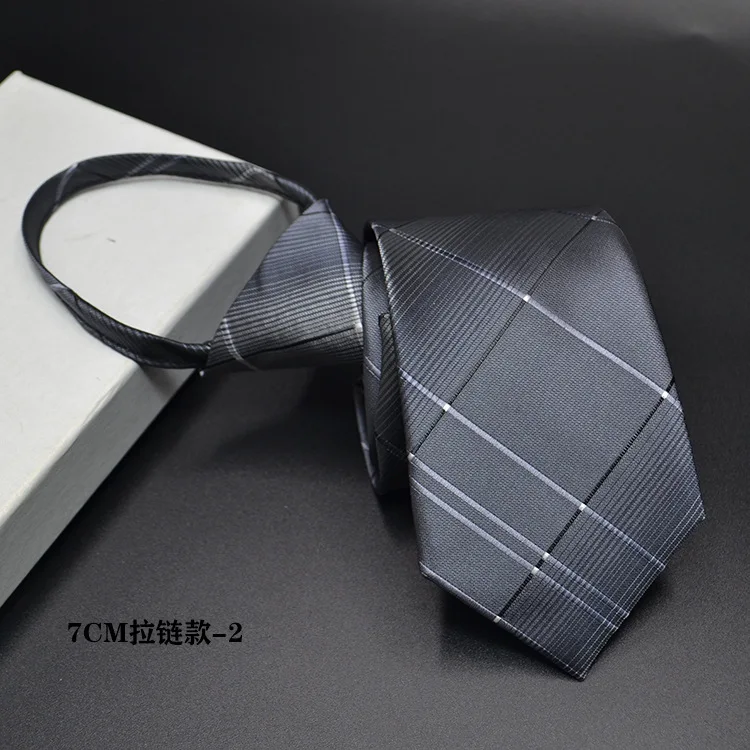 Neue 7 cm Herren-Krawatte, vorgebunden, leicht zu tragen, Business-Hochzeit, Reißverschluss, faul, vorgebunden, koreanischer Stil, gestreift, kariert, solide Krawatte – Detail 7