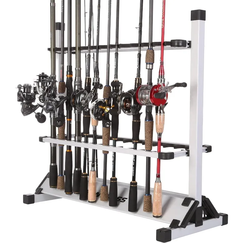 

Bass fishing rod holder metal aluminum alloy portable, organizer suitable for all types of fishing rods, holds up to 24