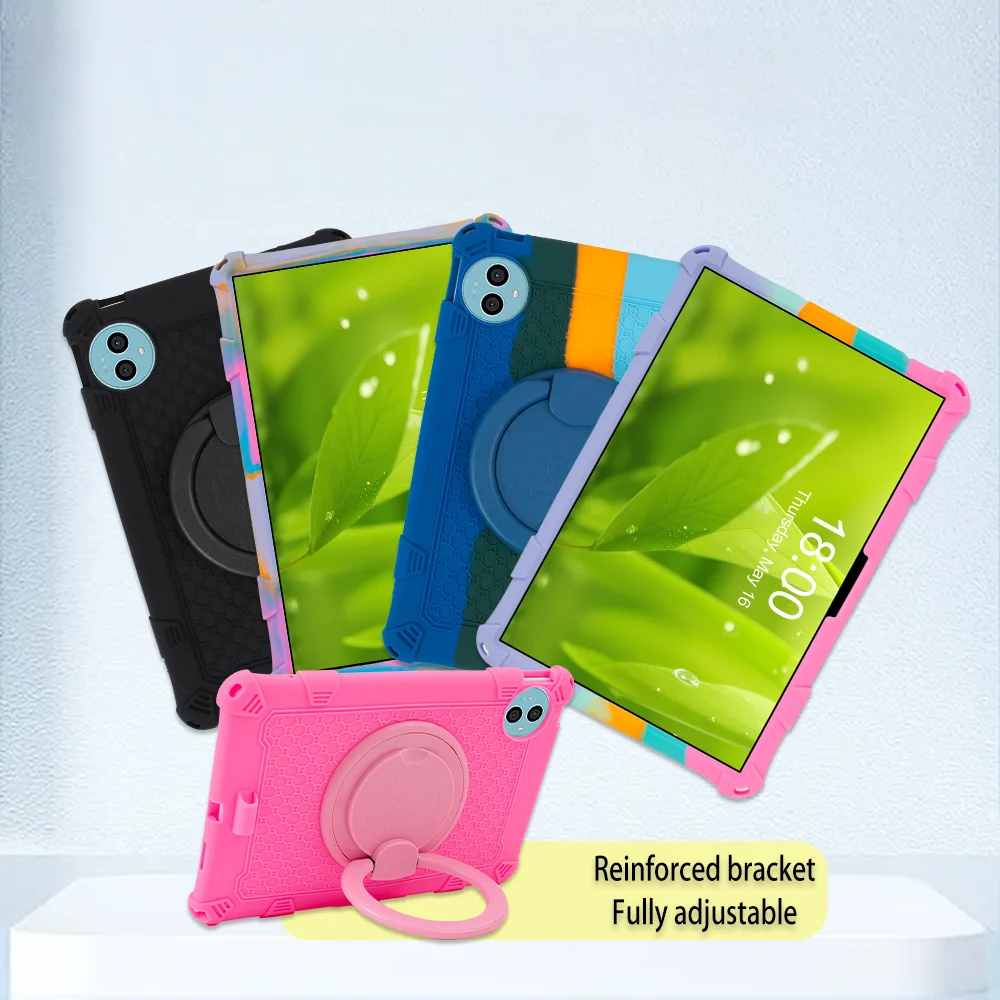 Silicone Shockproof Case with 360° Rotating Kickstand, Free Shoulder Strap & Stylus Pen