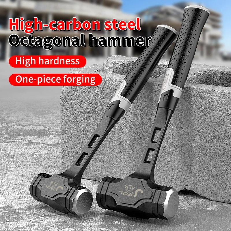 1 industrial octagonal hammer, 2/3/4 pounds, non-slip handle hammer, high carbon steel integrated hammer, professional masonry s 6