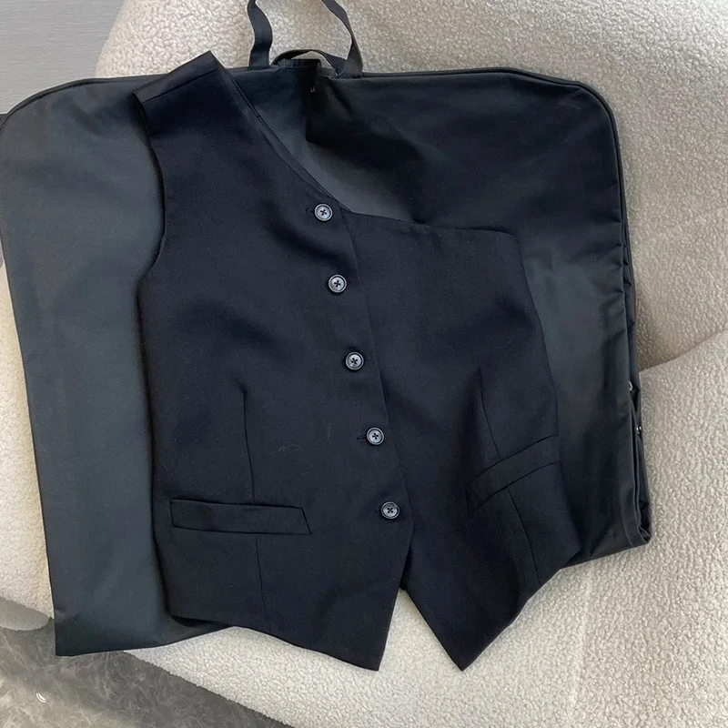 

2023 Fashion One Shoulder Vest Runway Women Vintage Black Chic Single Breasted Pockets Sleeveless Jacket Lady Slim Solid Tops