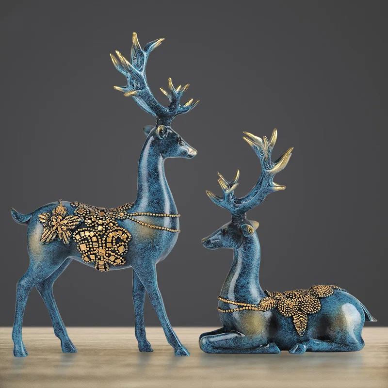 

Resin crafts home decoration, european and American style standing and lying posture inlaid with beads, lovers' deer ornaments