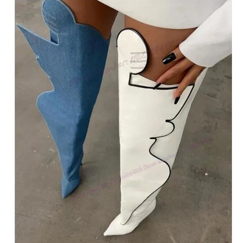 

White Patent Leather Over The Knee Boots Sexy Pointed Toe Shoes for Women Thin High Heels Design Shoes 2023 Zapatos Para Mujere