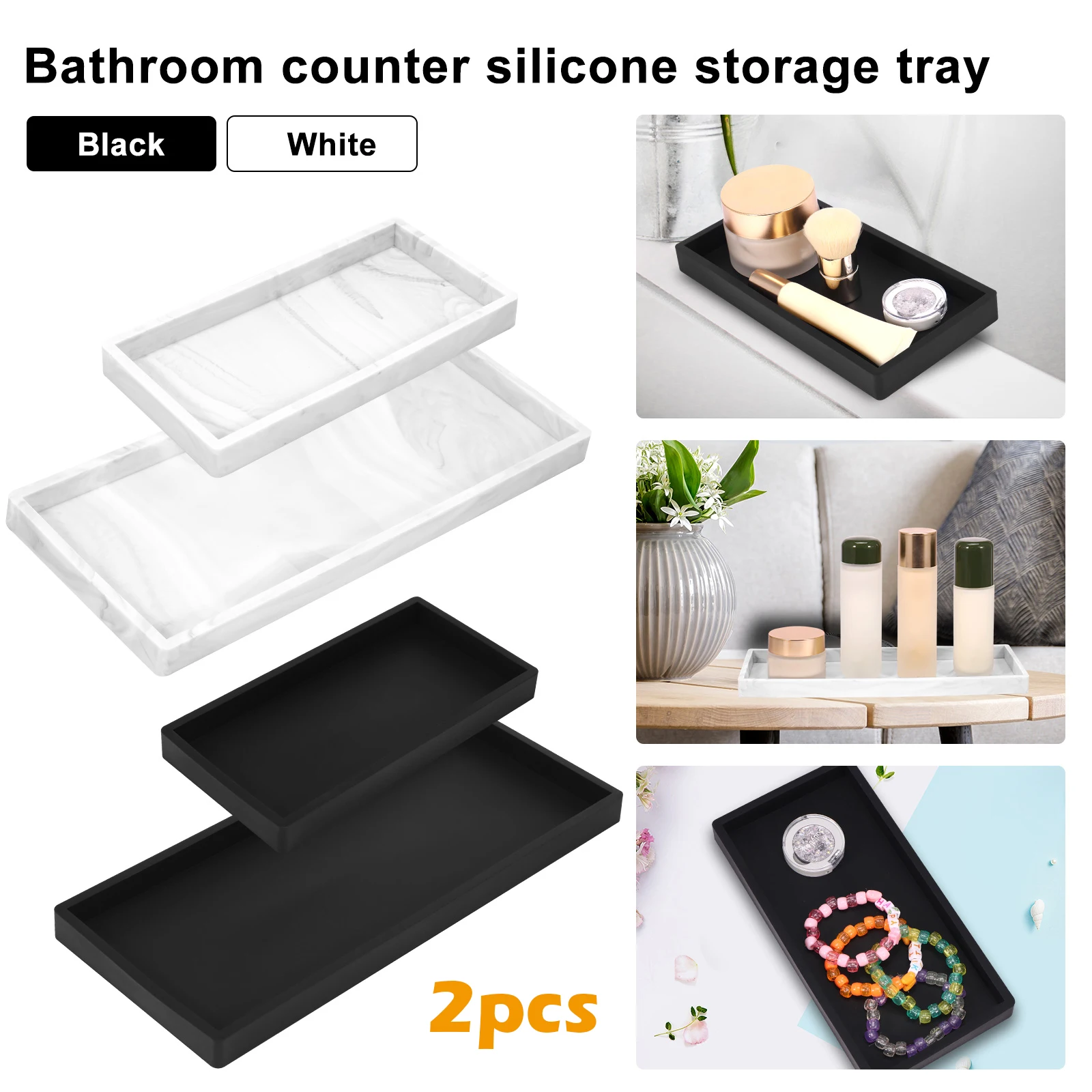 Silicone Soap Dispenser Tray Non-Slip Bathroom Vanity Storage Tray for Dish Soap Sponge Perfume Candle Countertop Storage