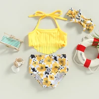 0-3Y Summer Baby Swimwear Girls 3 Piece Halter Bikini Set Strawberry Print Tassel Bathing Suits Toddler Swimsuits Kids Beachwear 4