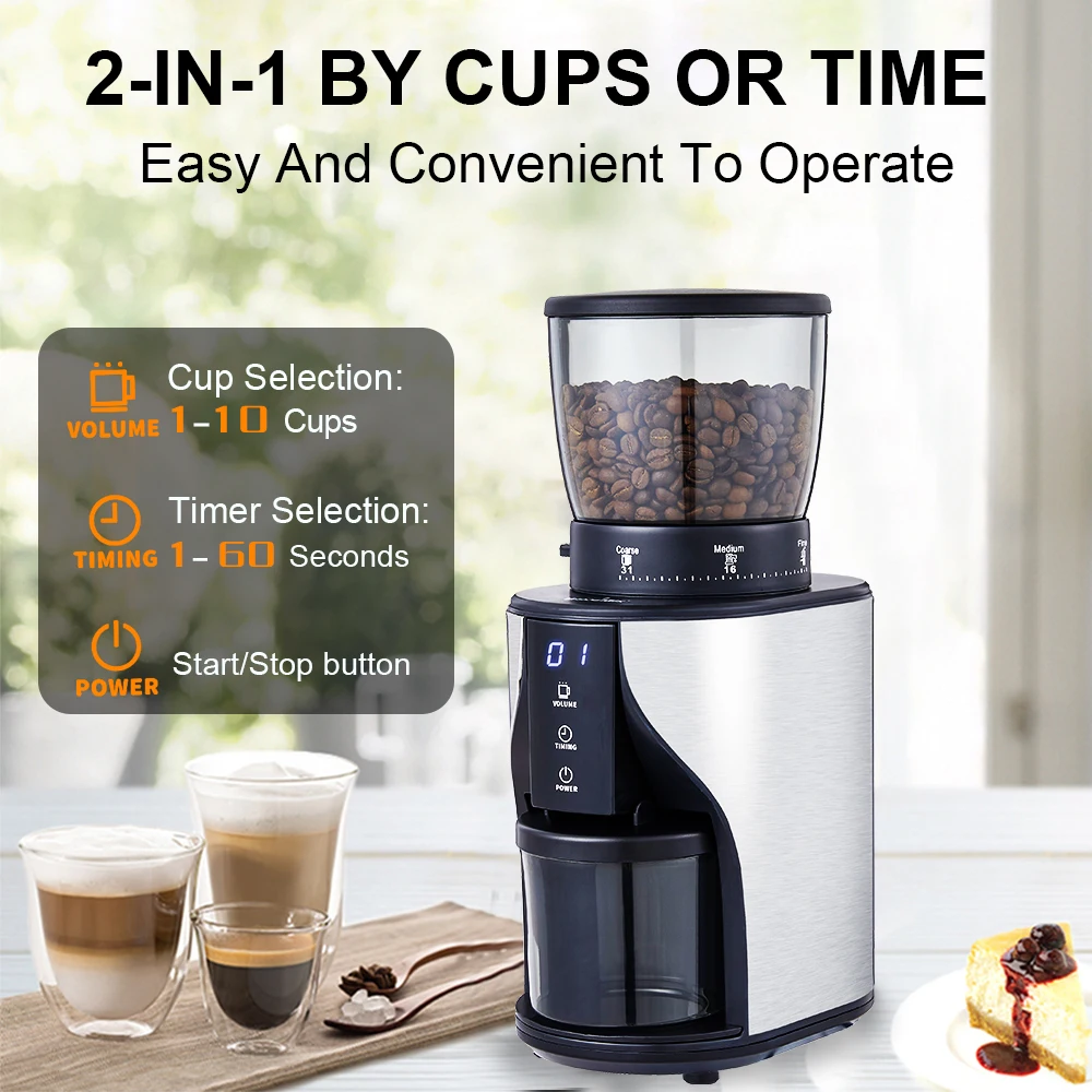 Coffart By BioloMix 40MM Conical Automatic Burr Mill Coffee Grinder, with 31 Gears for Espresso Turkish Coffee Pour Over