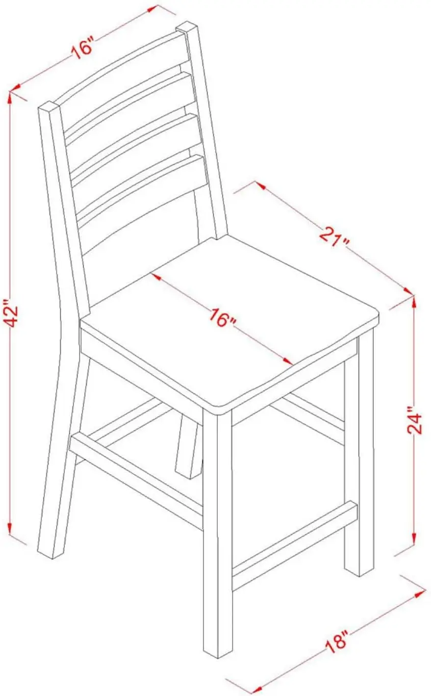 East West Furniture Caf&eacute; Counter Height Dining Chairs-Ladder Back Wood Seat Chairs, Set of 2, Oak