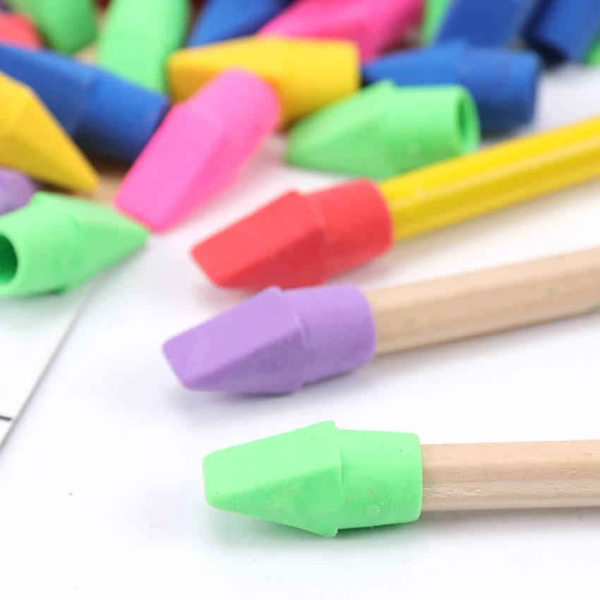 10PCS Erasers Pencil Top Eraser Caps Chisel Shape Pencil Eraser Toppers  Student Painting Correction Supplies Stationery